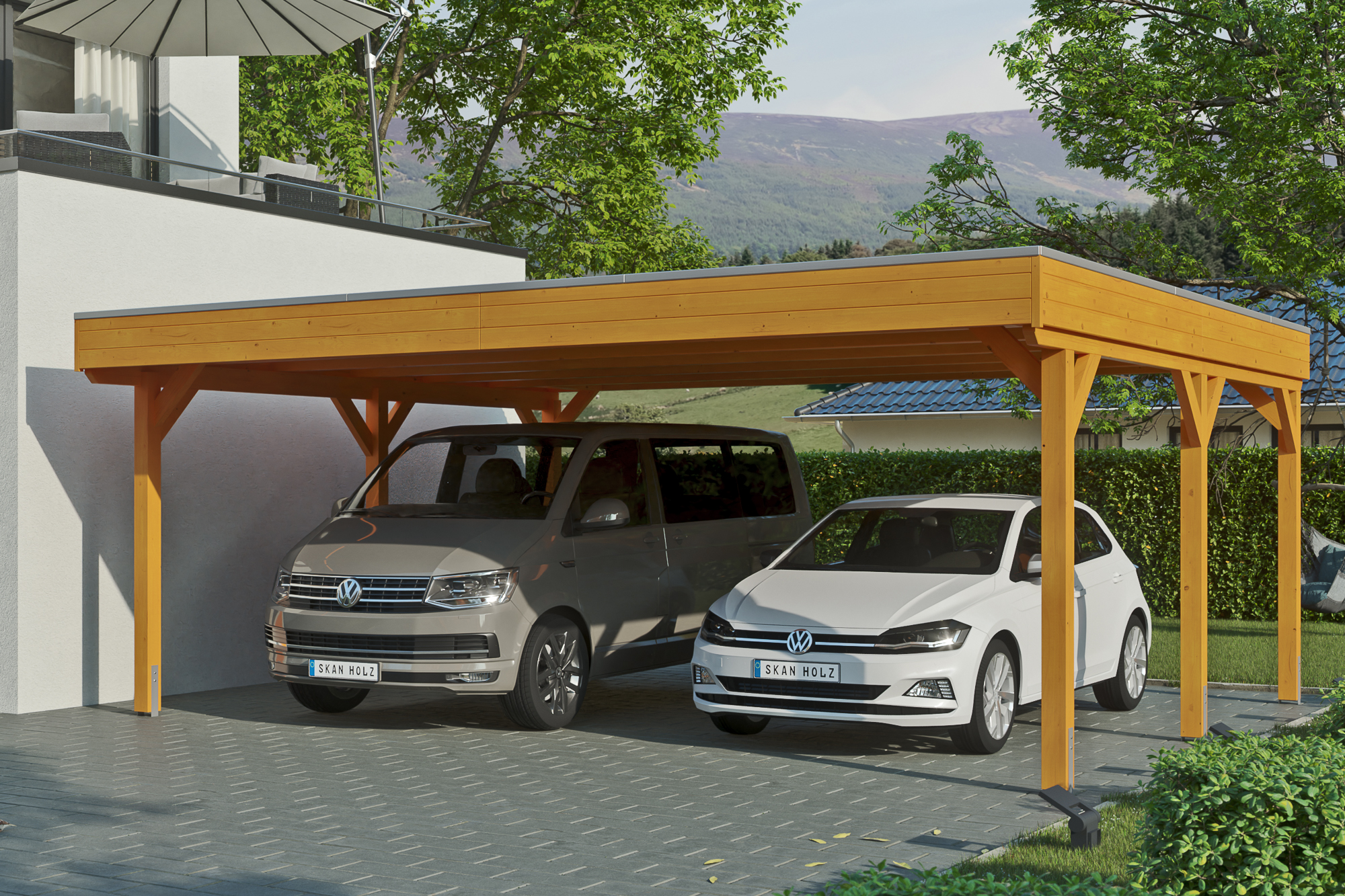 Carport Grunewald 622 x 554 cm mit EPDM-Dach, eiche hell