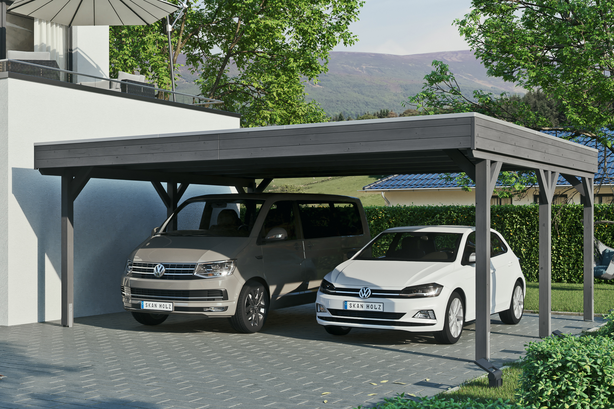 Carport Grunewald 622 x 554 cm mit EPDM-Dach, schiefergrau