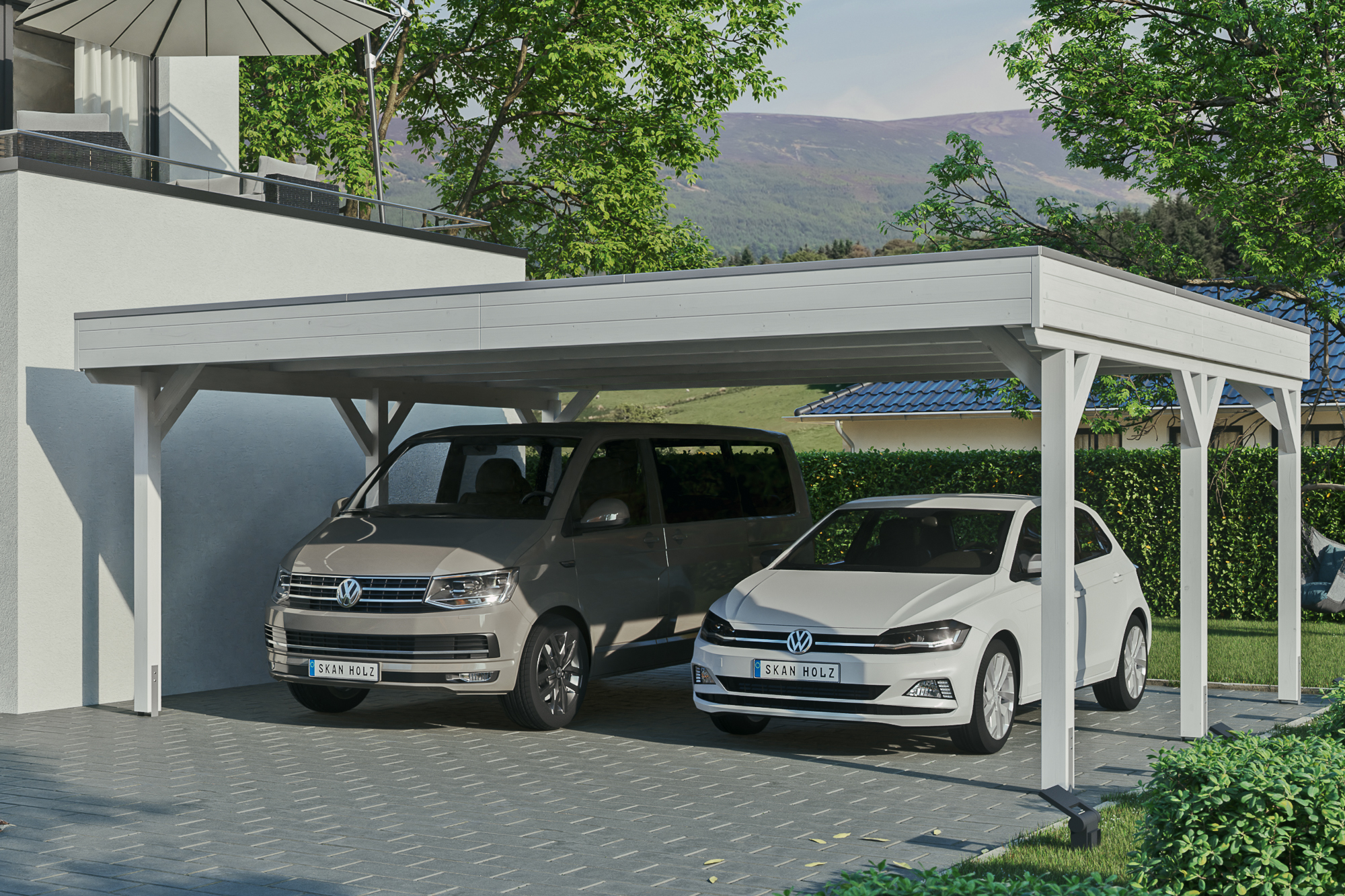 Carport Grunewald 622 x 554 cm mit EPDM-Dach, weiß