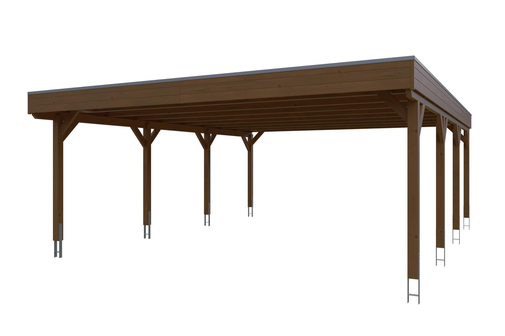 Carport Grunewald 622 x 796 cm mit Aluminiumdach, nussbaum