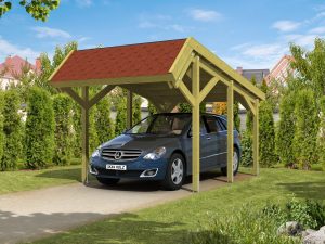 Carport Harz 321 x 560 cm mit roten Schindeln