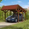 Carport Harz 321 x 560 cm mit roten Schindeln, nussbaum