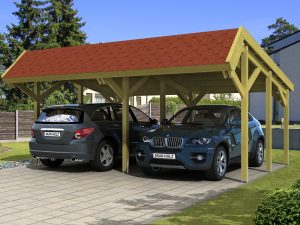 Carport Harz 624 x 560 cm mit roten Schindeln