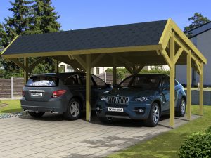 Carport Harz 624 x 560 cm mit schwarzen Schindeln