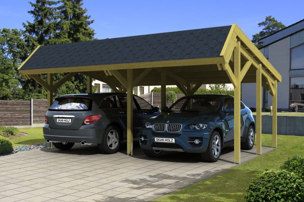 Carport Harz 624 x 560 cm mit schwarzen Schindeln