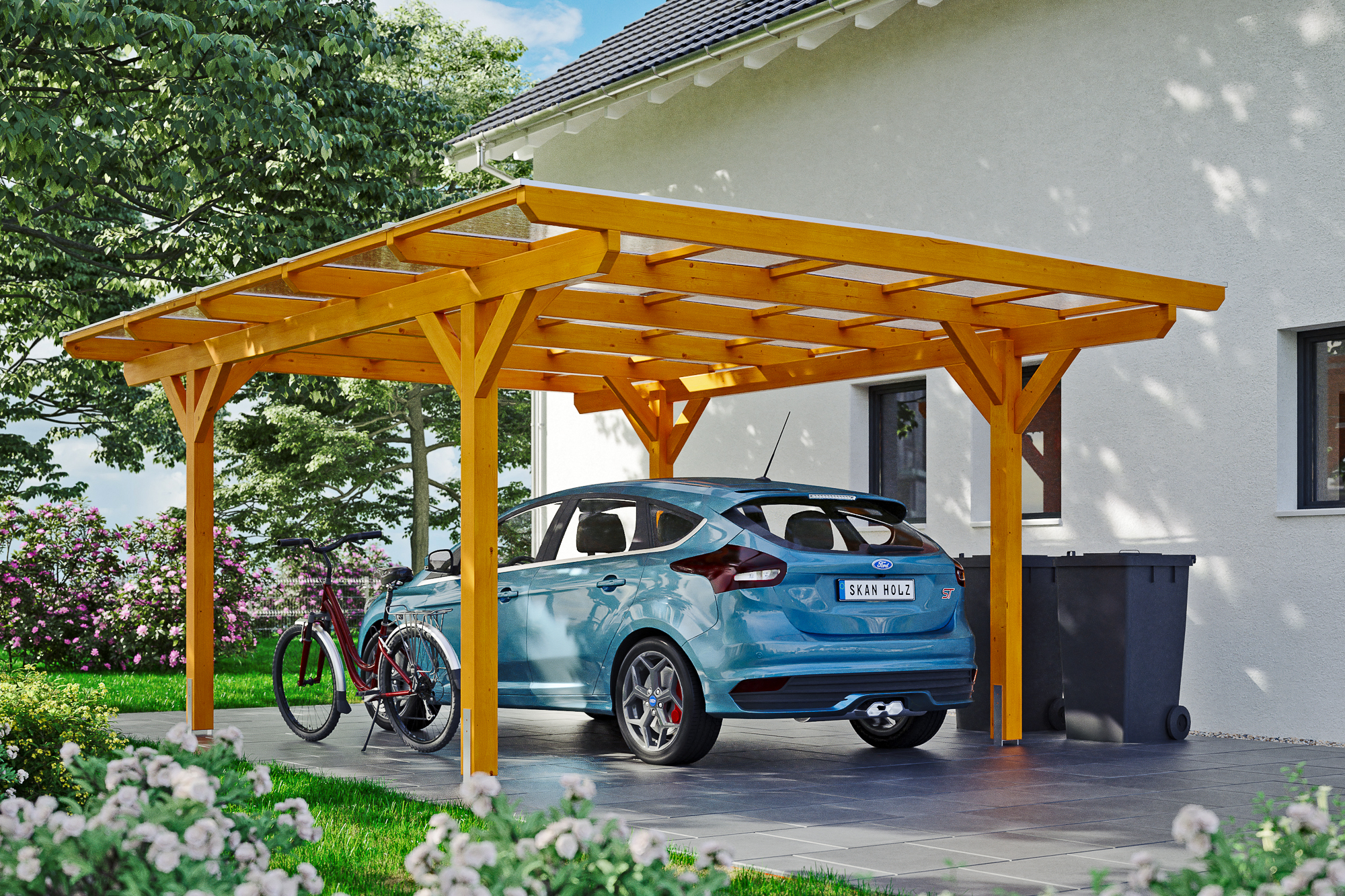 Carport Odenwald 428 x 541 cm, eiche hell
