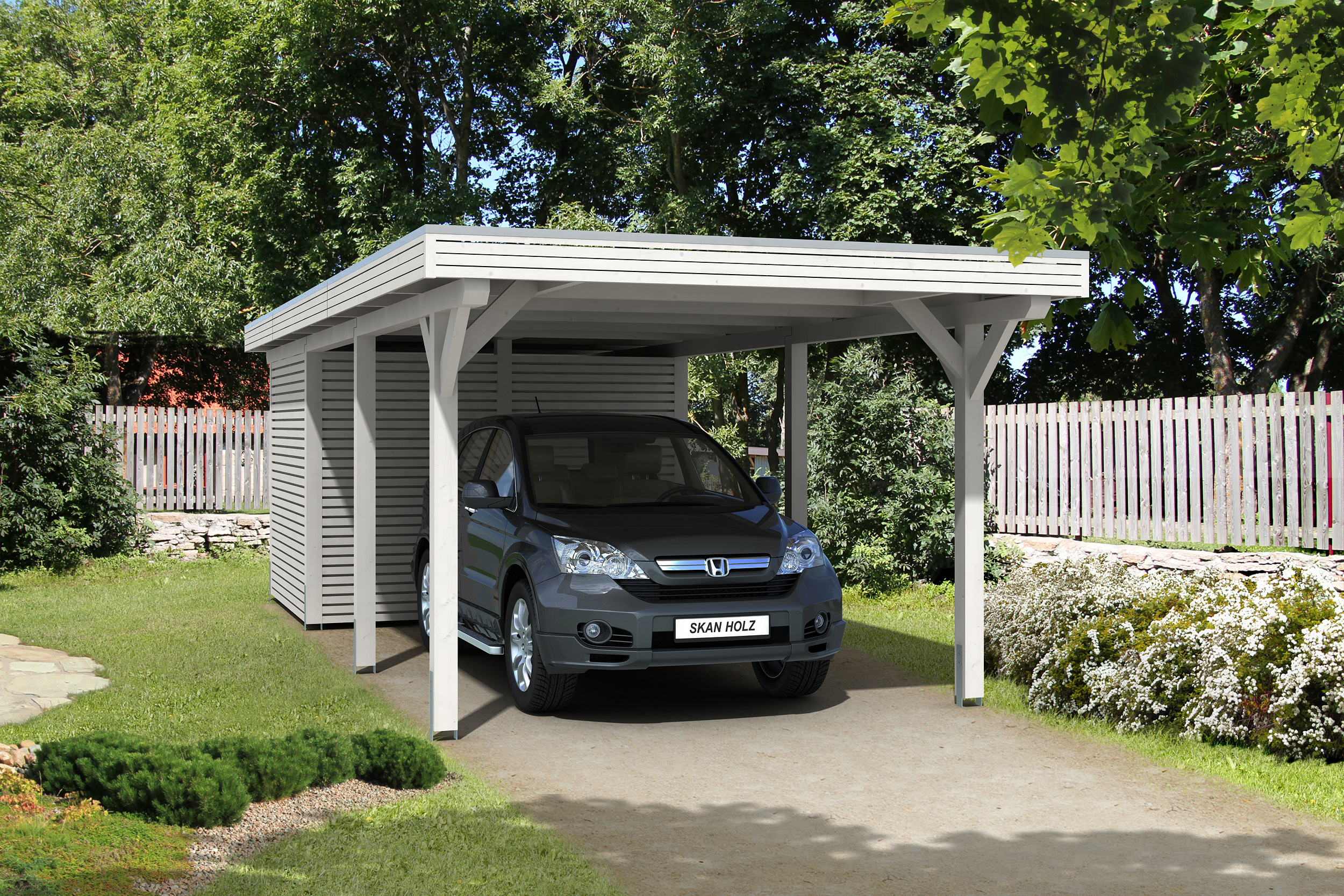 Carport Spessart 355 x 846 cm mit Abstellraum, weiß