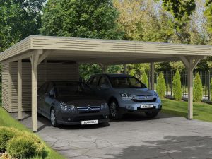 Carport Spessart 611 x 846 cm mit Abstellraum, natur