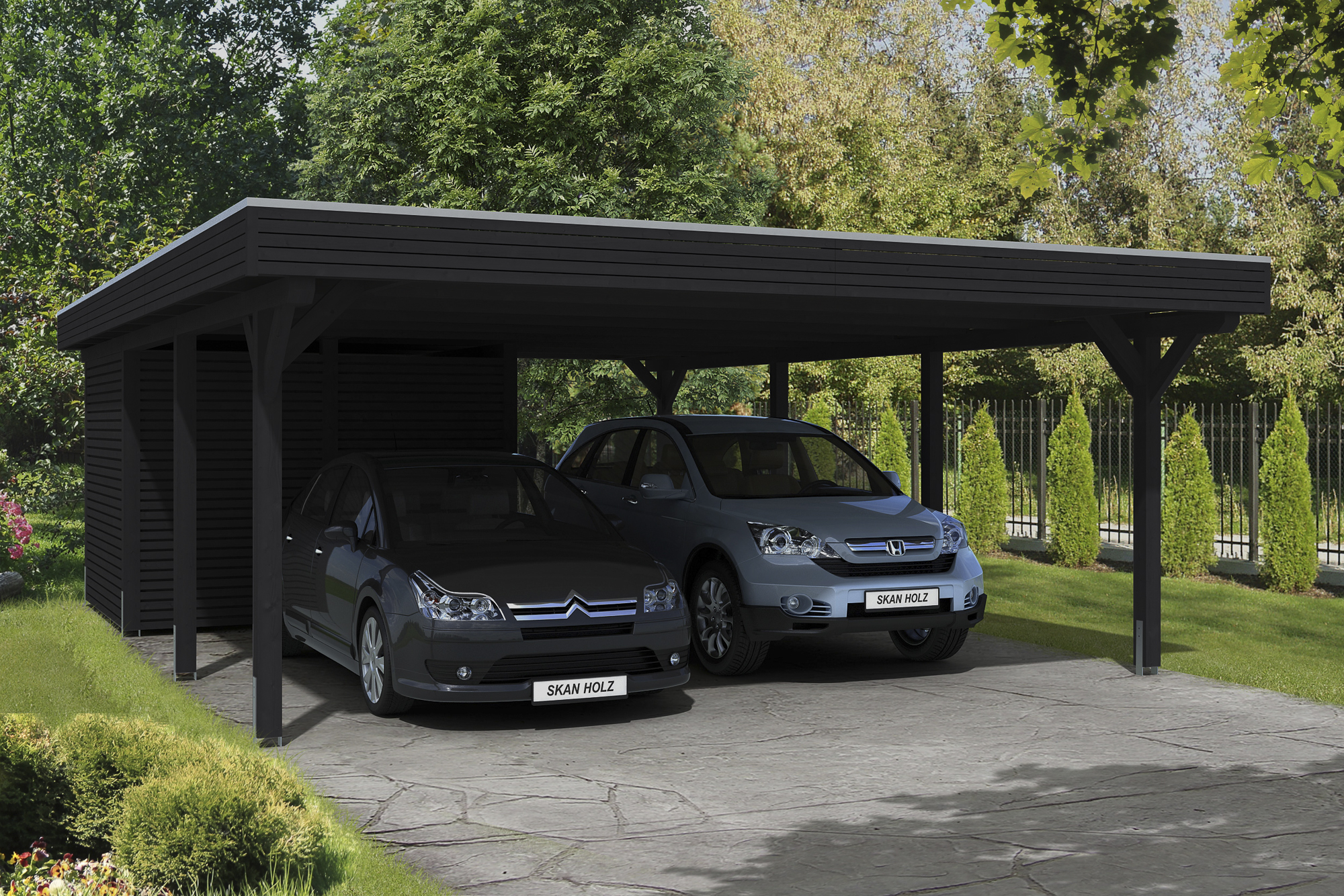 Carport Spessart 611 x 846 cm mit Abstellraum, anthrazit