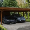 Carport Spessart 611 x 846 cm mit Abstellraum, nussbaum