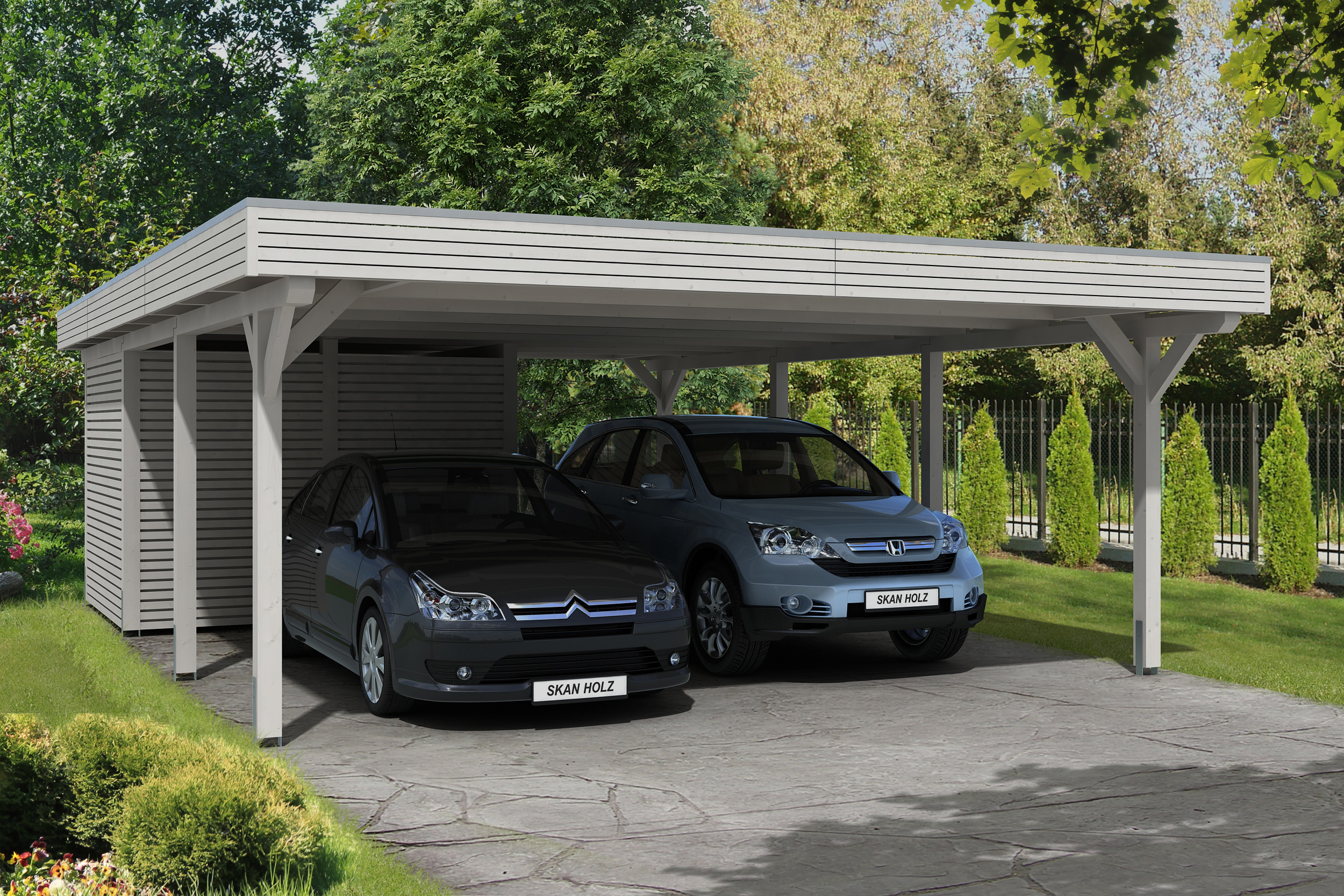 Carport Spessart 611 x 846 cm mit Abstellraum, weiß
