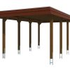 Carport Spreewald 345 x 589 cm mit Aluminiumdach, schwarze Blende, nussbaum