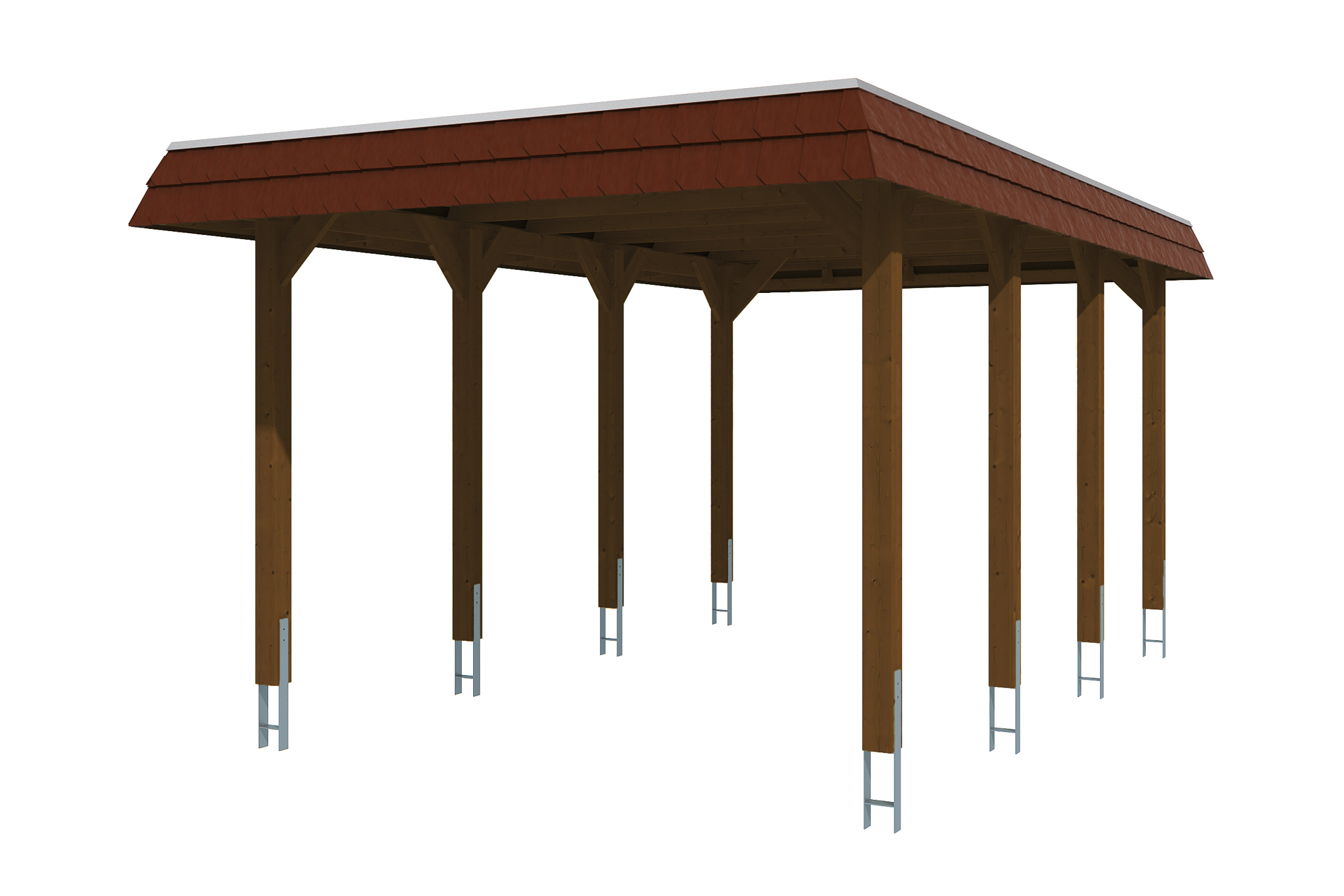 Carport Spreewald 345 x 589 cm mit Aluminiumdach, schwarze Blende, nussbaum