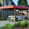 Carport Spreewald 345 x 589 cm mit EPDM-Dach, rote Blende, nussbaum