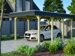 Carport Spreewald 345 x 589 cm mit Aluminiumdach, schwarze Blende