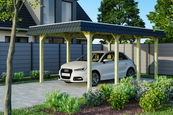 Carport Spreewald 345 x 589 cm mit Aluminiumdach, schwarze Blende