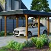 Carport Spreewald 345 x 589 cm mit EPDM-Dach, schwarze Blende, nussbaum