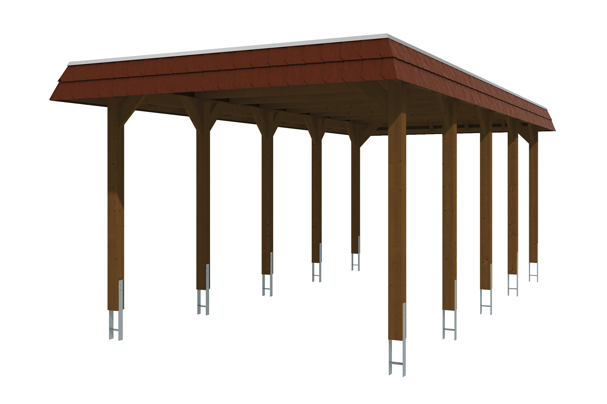 Carport Spreewald 345 x 741 cm mit Aluminiumdach, schwarze Blende, nussbaum Carport Spreewald 345 x 741 cm mit Aluminiumdach, schwarze Blende, nussbaum