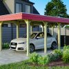Carport Spreewald 345 x 741 cm mit Aluminiumdach, rote Blende Carport Spreewald 345 x 741 cm mit Aluminiumdach, rote Blende