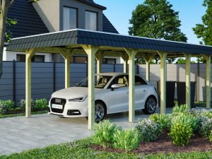 Carport Spreewald 345 x 741 cm mit Aluminiumdach, schwarze Blende