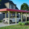 Carport Spreewald 345 x 893 cm mit Aluminiumdach, rote Blende