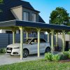 Carport Spreewald 345 x 893 cm mit Aluminiumdach, schwarze Blende