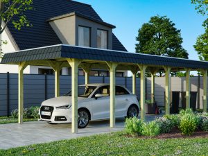 Carport Spreewald 345 x 893 cm mit Aluminiumdach, schwarze Blende