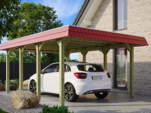 Carport Spreewald 396 x 589 cm mit Aluminiumdach, rote Blende