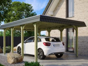 Carport Spreewald 396 x 589 cm mit Aluminiumdach, schwarze Blende