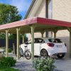 Carport Spreewald 396 x 741 cm mit Aluminiumdach, rote Blende