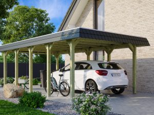Carport Spreewald 396 x 741 cm mit Aluminiumdach, schwarze Blende