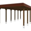 Carport Spreewald 396 x 893 cm mit Aluminiumdach, schwarze Blende, nussbaum