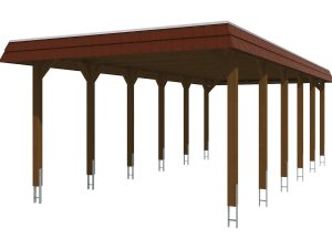 Carport Spreewald 396 x 893 cm mit Aluminiumdach, schwarze Blende, nussbaum