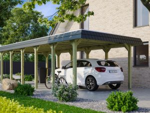 Carport Spreewald 396 x 893 cm mit Aluminiumdach, schwarze Blende