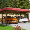 Carport Spreewald 585 x 589 cm mit EPDM-Dach, rote Blende, nussbaum