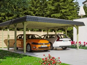 Carport Spreewald 585 x 589 cm mit Aluminiumdach, schwarze Blende