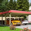 Carport Spreewald 585 x 741 cm mit Aluminiumdach, rote Blende
