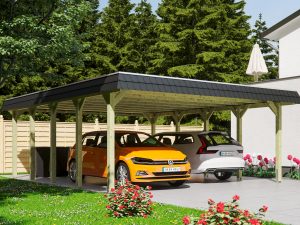 Carport Spreewald 585 x 741 cm mit Aluminiumdach, schwarze Blende