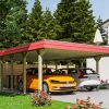 Carport Spreewald 585 x 893 cm mit Aluminiumdach, rote Blende