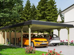 Carport Spreewald 585 x 893 cm mit Aluminiumdach, schwarze Blende