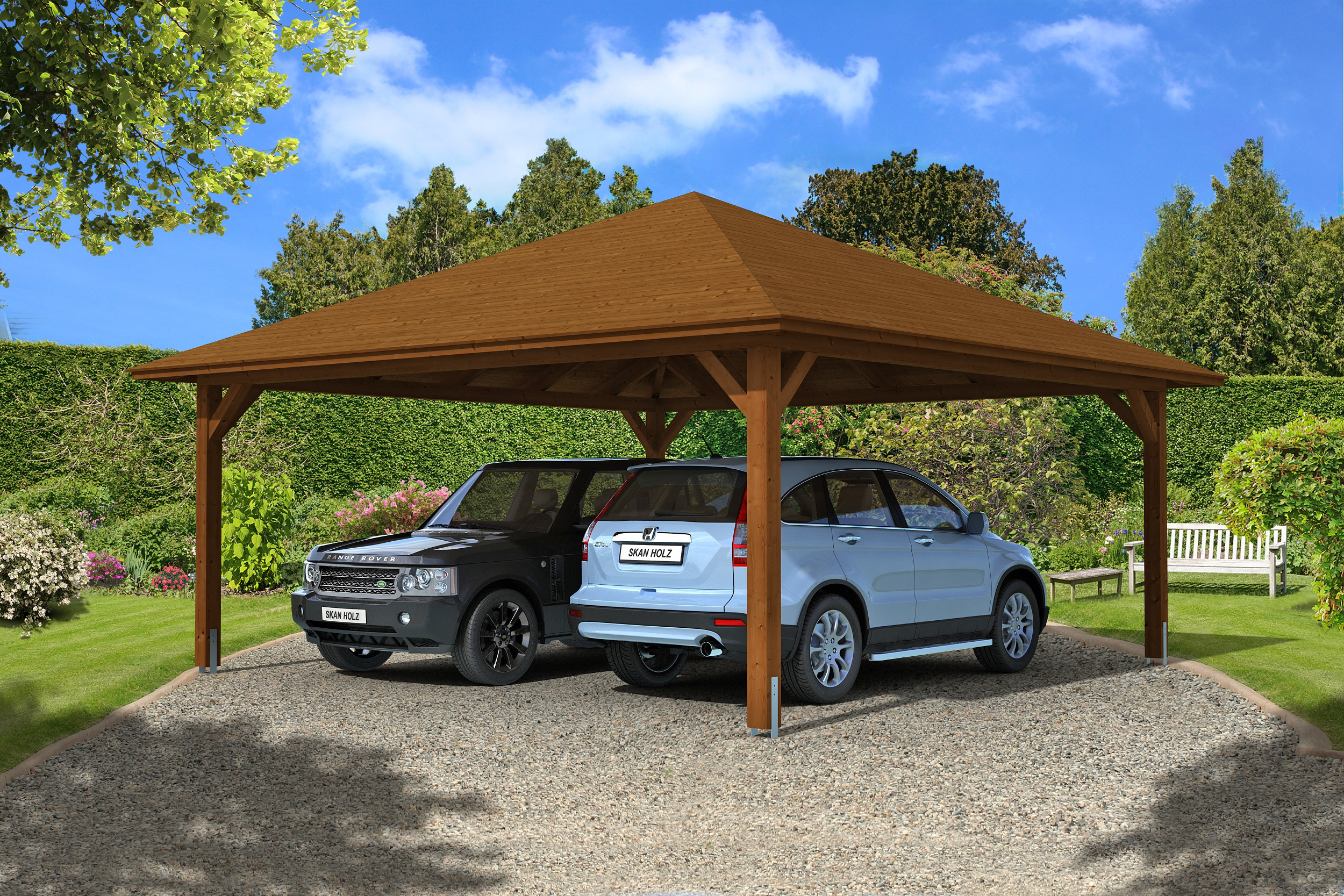 Carport Taunus 634 x 634 cm, nussbaum Carport Taunus 634 x 634 cm, nussbaum