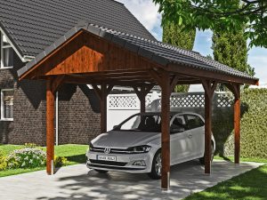Carport Wallgau 380 x 500 cm, nussbaum, Dachlattung