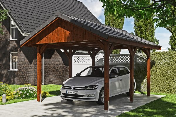 Carport Wallgau 380 x 500 cm, nussbaum, Dachlattung