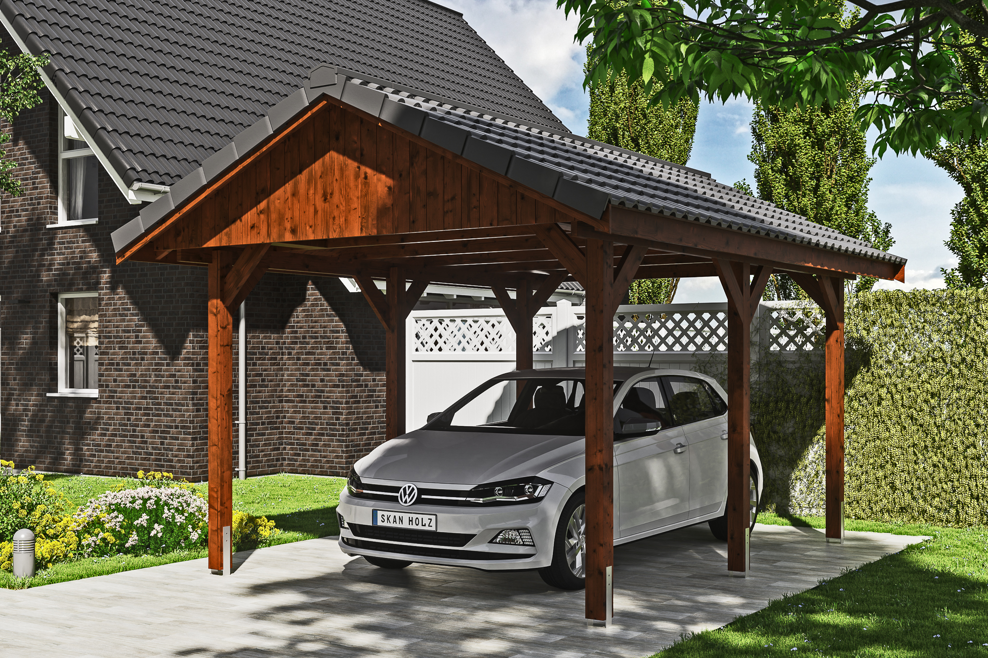 Carport Wallgau 380 x 500 cm, nussbaum, Dachlattung Carport Wallgau 380 x 500 cm, nussbaum, Dachlattung