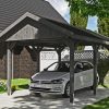 Carport Wallgau 380 x 500 cm, schiefergrau, schwarze Schindeln Carport Wallgau 380 x 500 cm, schiefergrau, schwarze Schindeln