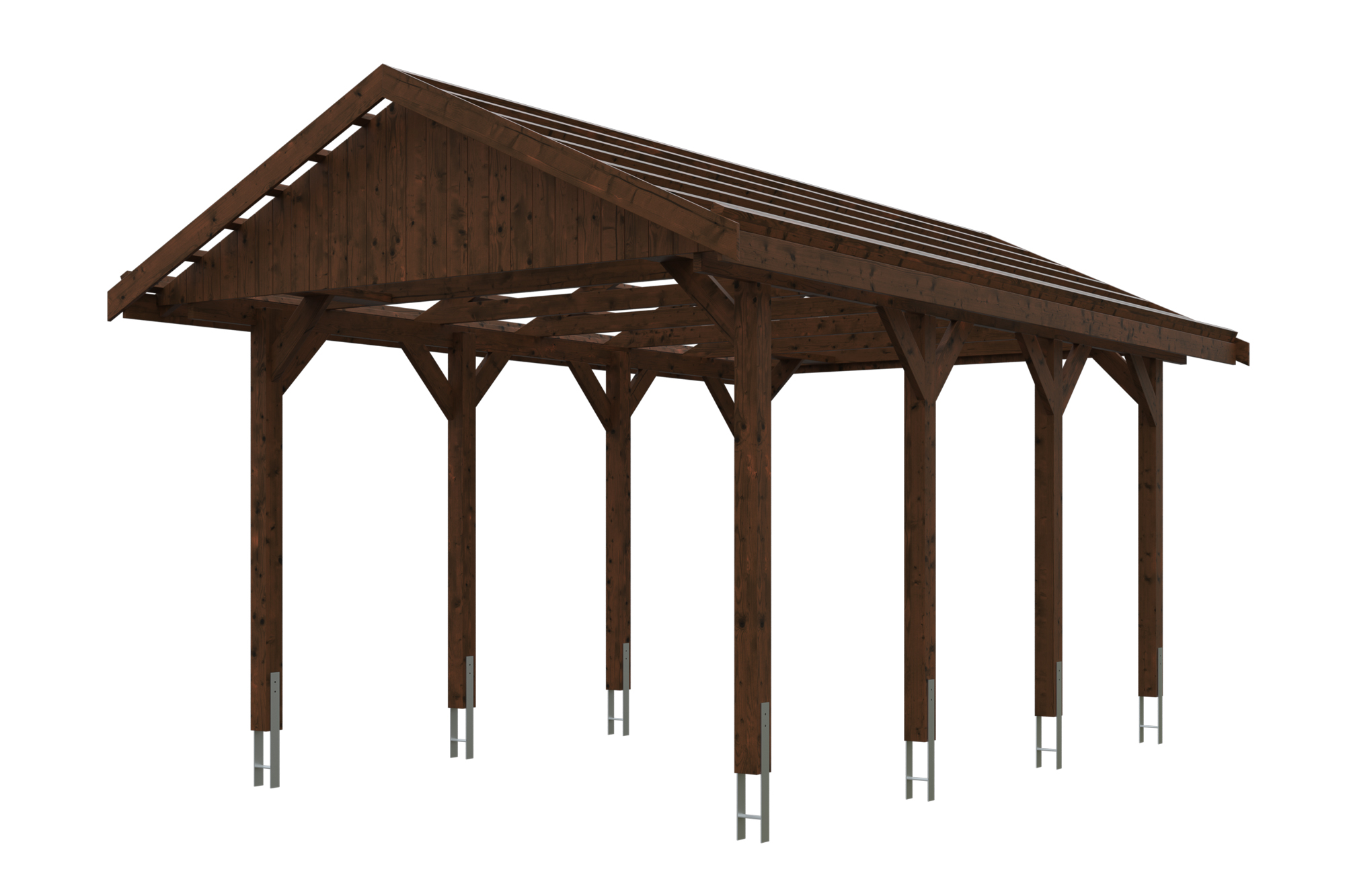 Carport Wallgau 380 x 600 cm, nussbaum, rote Schindeln Carport Wallgau 380 x 600 cm, nussbaum, rote Schindeln