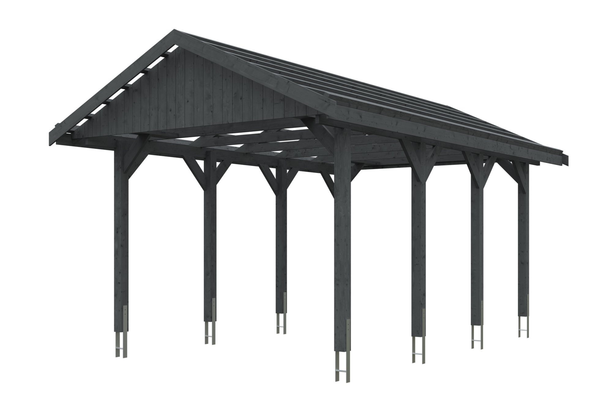 Carport Wallgau 380 x 600 cm, schiefergrau, rote Schindeln Carport Wallgau 380 x 600 cm, schiefergrau, rote Schindeln
