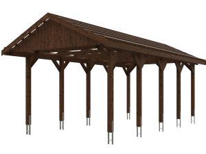Carport Wallgau 380 x 750 cm, nussbaum, schwarze Schindeln