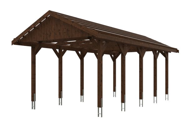 Carport Wallgau 380 x 750 cm, nussbaum, schwarze Schindeln