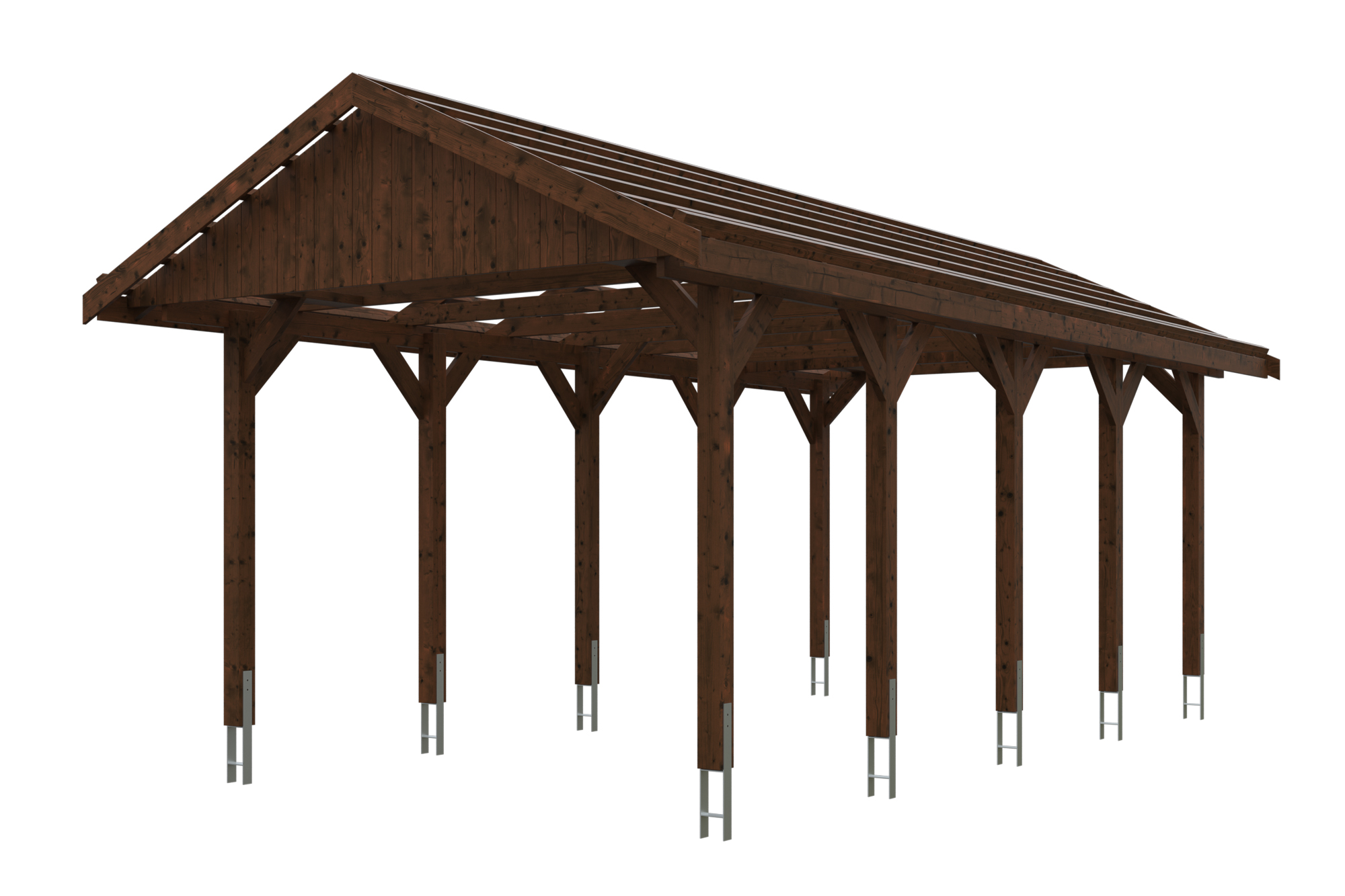 Carport Wallgau 380 x 750 cm, nussbaum, schwarze Schindeln
